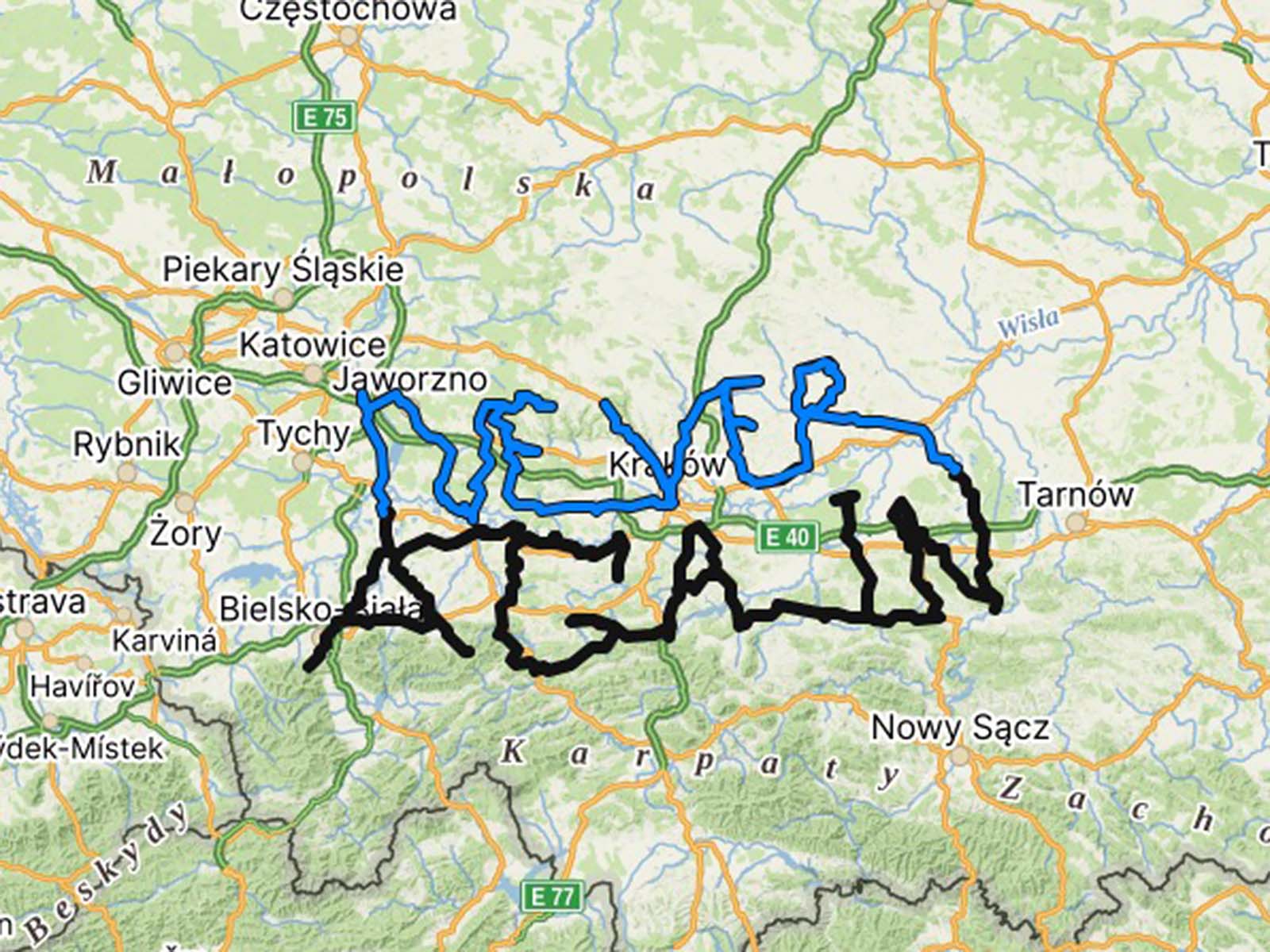 Mapa Polski z wyrysowaną trasa przejazdu - NaszOświęcim - informacje i wydarzenia. Mapa Polski z wyrysowaną trasa przejazdu